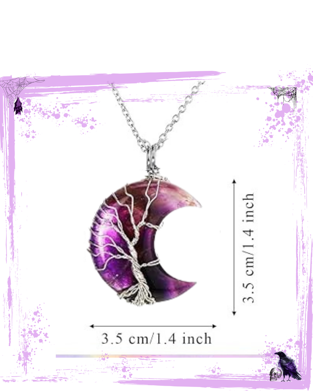 Necklace - Amethyst Moon with tree of life wire housing