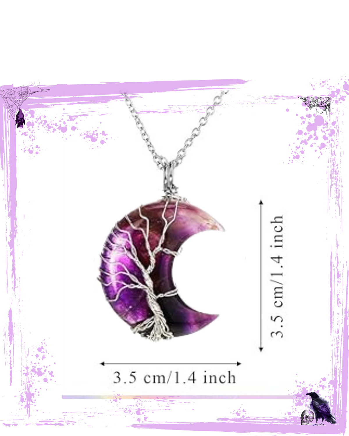 Necklace - Amethyst Moon with tree of life wire housing